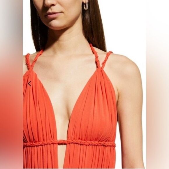 Dress The Population Athena Halter Maxi Gown Dress Poppy Orange Size Large NEW - Picture 3 of 10